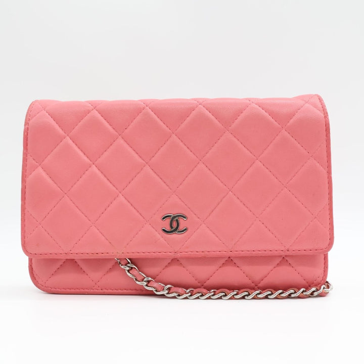 CHANEL Lambskin Quilted Wallet On Chain WOC Pink Handbag - Lux Central