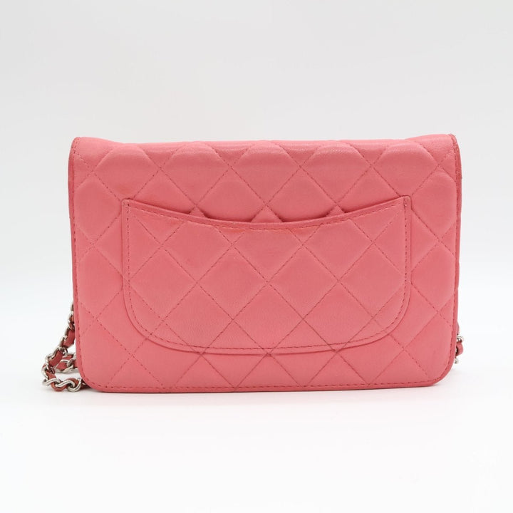 CHANEL Lambskin Quilted Wallet On Chain WOC Pink Handbag - Lux Central