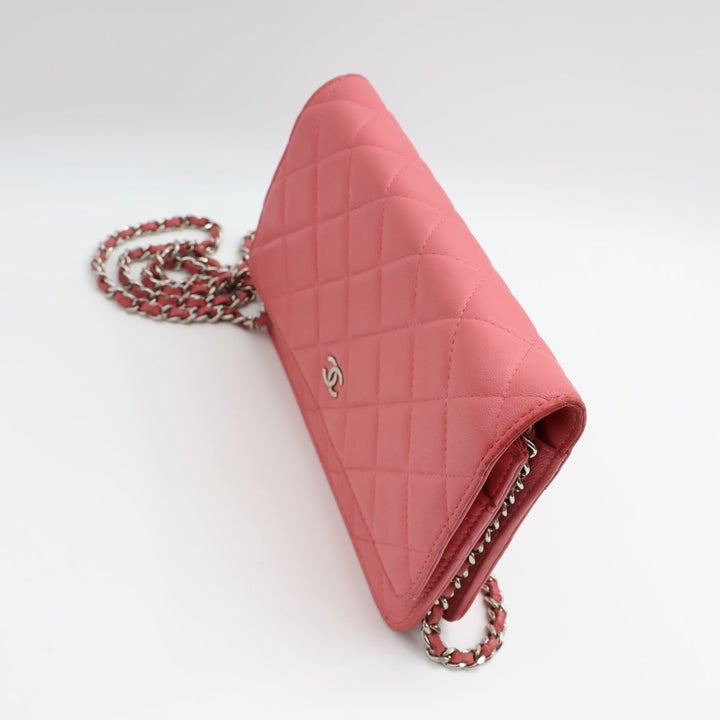 CHANEL Lambskin Quilted Wallet On Chain WOC Pink Handbag - Lux Central