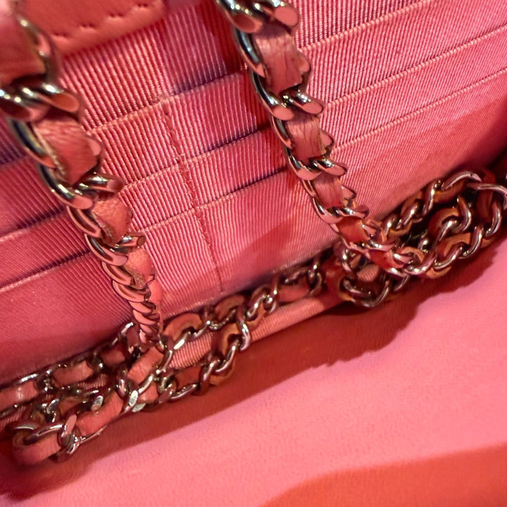 CHANEL Lambskin Quilted Wallet On Chain WOC Pink Handbag - Lux Central