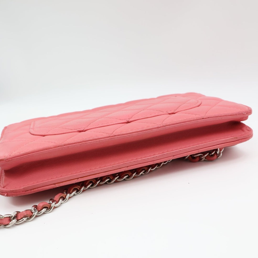 CHANEL Lambskin Quilted Wallet On Chain WOC Pink Handbag - Lux Central