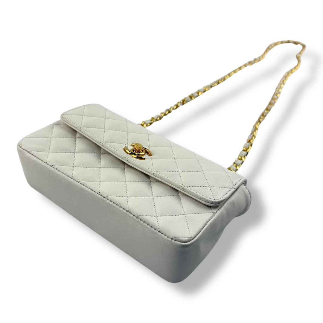 Chanel Matelasse Lambskin Single Flap Chain White Handbag - Lux Central