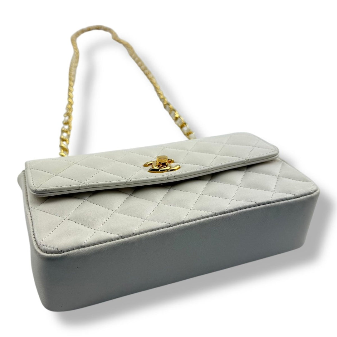 Chanel Matelasse Lambskin Single Flap Chain White Handbag - Lux Central