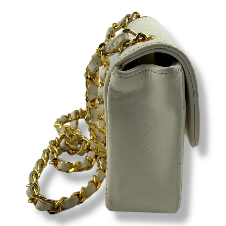 Chanel Matelasse Lambskin Single Flap Chain White Handbag - Lux Central