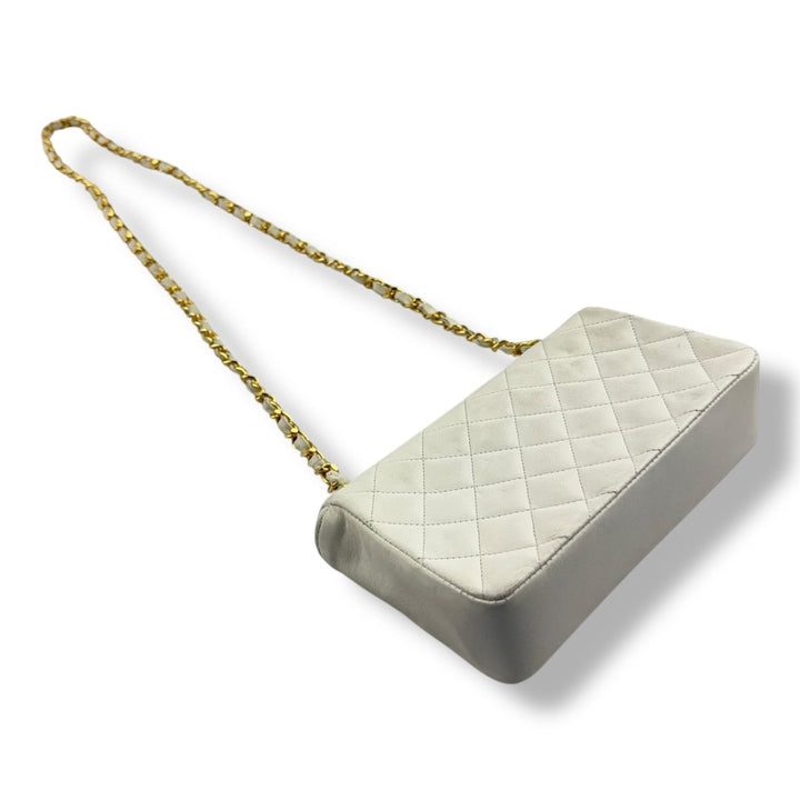 Chanel Matelasse Lambskin Single Flap Chain White Handbag - Lux Central