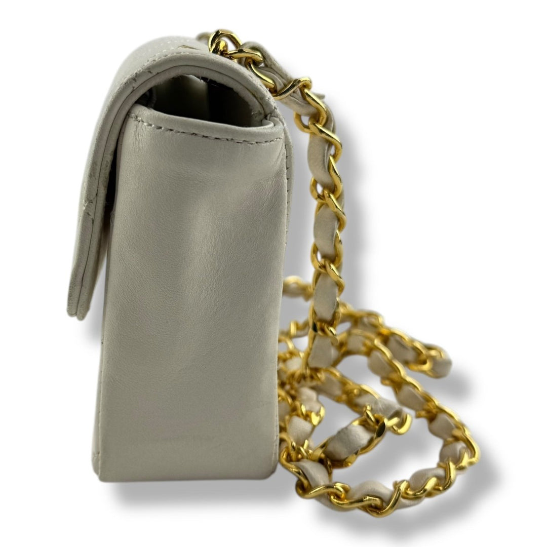 Chanel Matelasse Lambskin Single Flap Chain White Handbag - Lux Central
