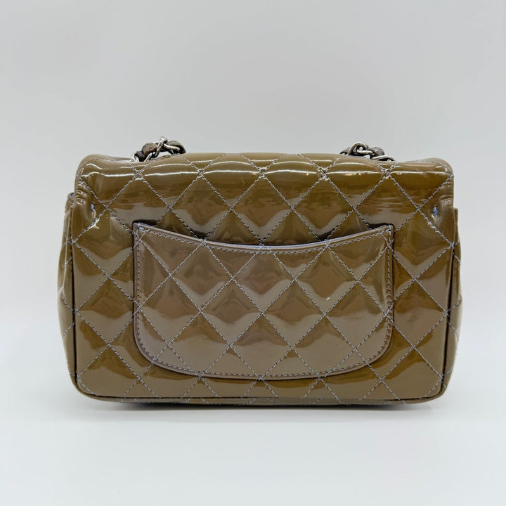 Chanel Mini Classic Flap Patent Leather Khaki Handbag - Lux Central