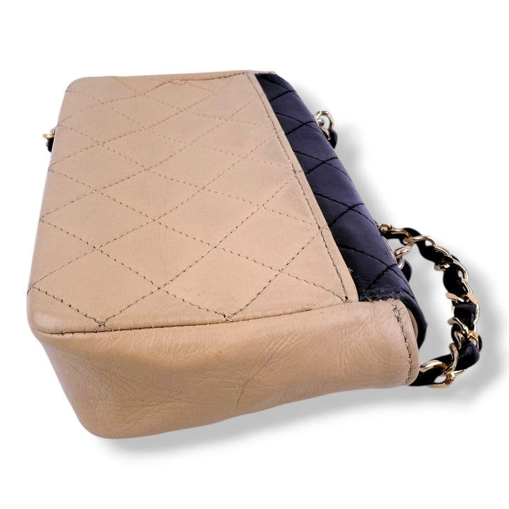 Chanel Mini Matelasse Chain Lambskin Beige Black Gold Handbag - Lux Central
