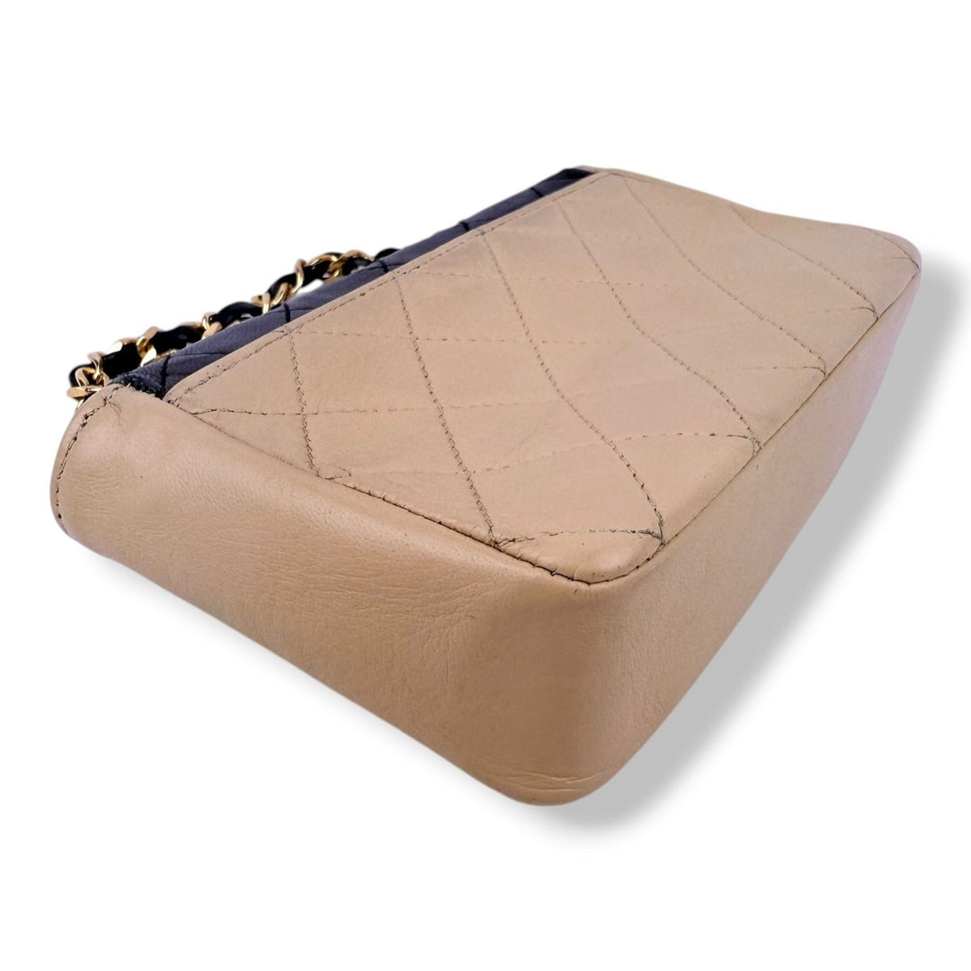 Chanel Mini Matelasse Chain Lambskin Beige Black Gold Handbag - Lux Central