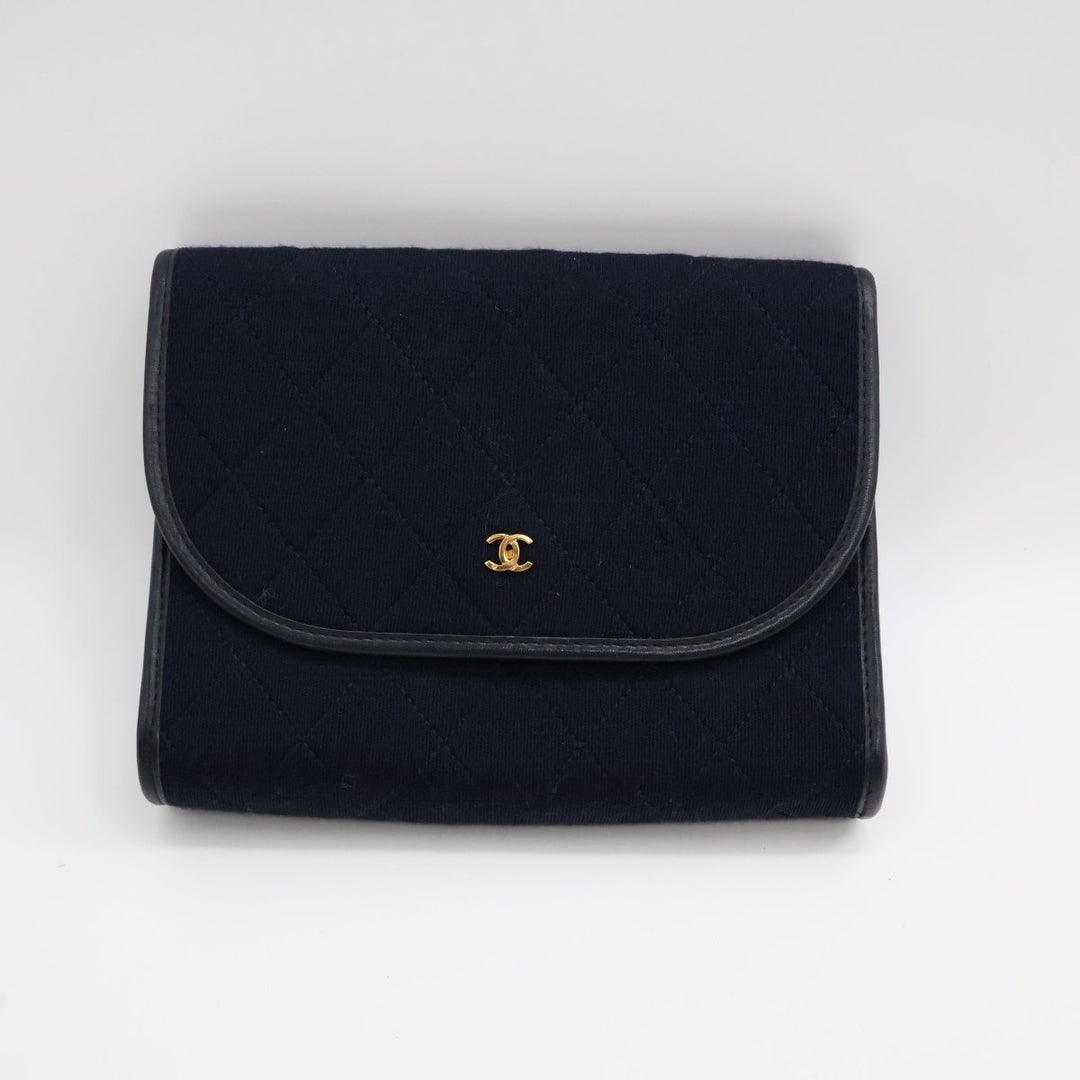 Chanel Navy Quilted Cotton Vintage Mini Matelasse Handbag - Lux Central
