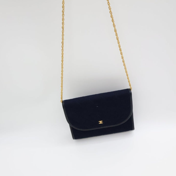 Chanel Navy Quilted Cotton Vintage Mini Matelasse Handbag - Lux Central