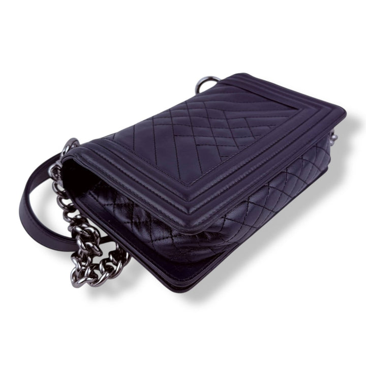 Chanel Navy Small Lambskin Boy Handbag - Lux Central