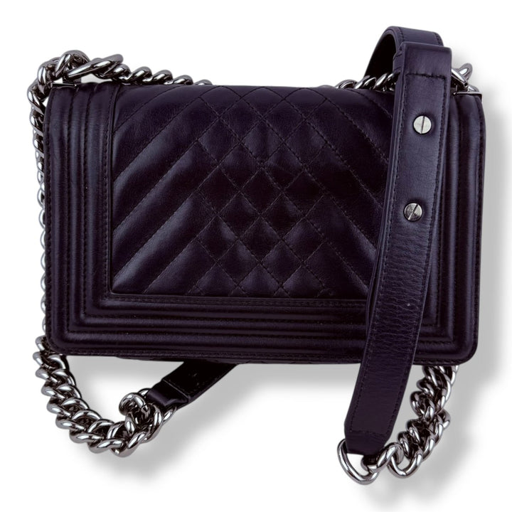 Chanel Navy Small Lambskin Boy Handbag - Lux Central