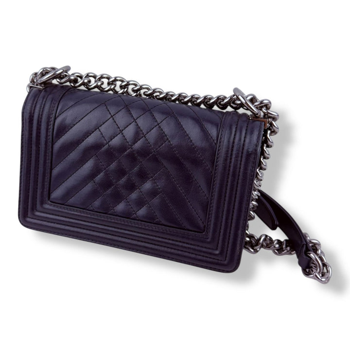 Chanel Navy Small Lambskin Boy Handbag - Lux Central