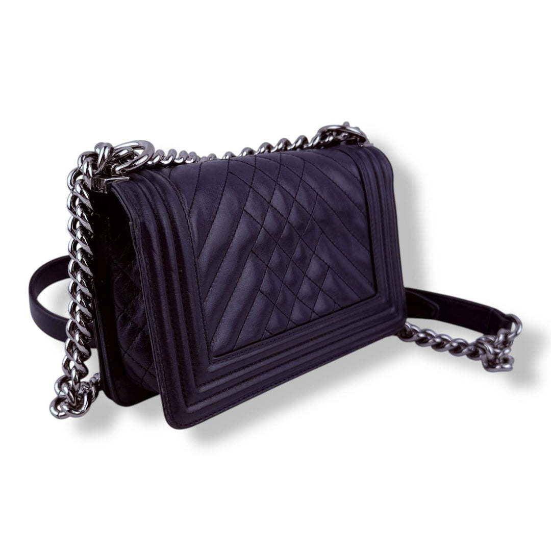 Chanel Navy Small Lambskin Boy Handbag - Lux Central