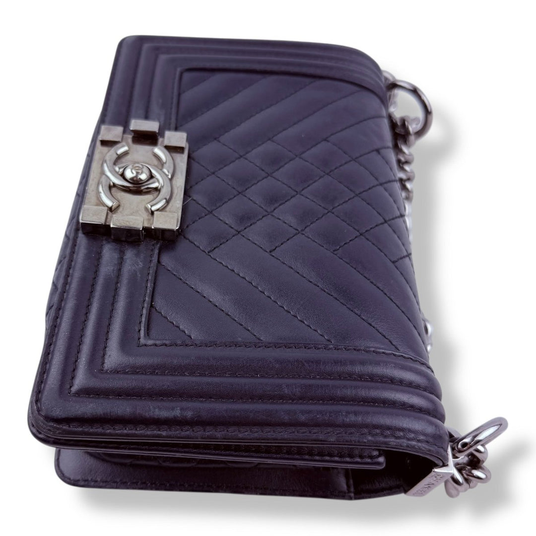 Chanel Navy Small Lambskin Boy Handbag - Lux Central