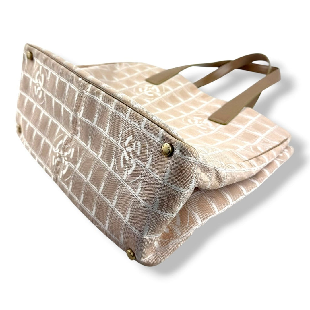 Chanel Nude/White Travel Line Canvas Tote Handbag - Lux Central