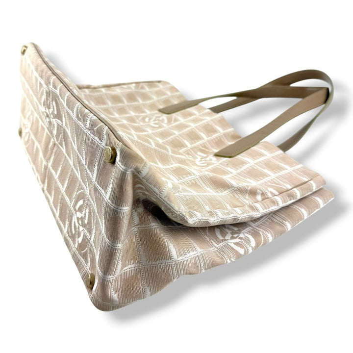 Chanel Nude/White Travel Line Canvas Tote Handbag - Lux Central