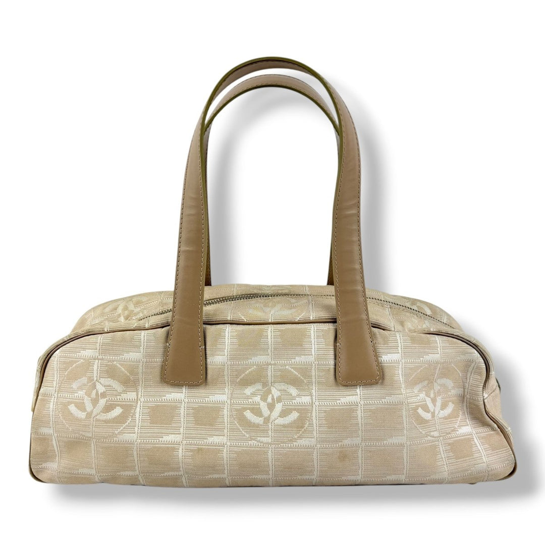 Chanel Nude/White Travel Line Canvas Tote Handbag - Lux Central