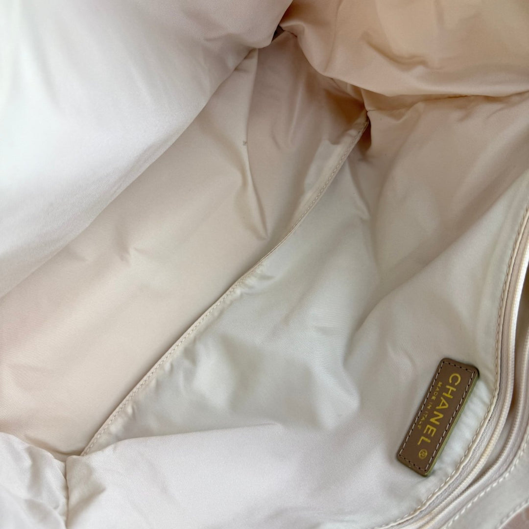 Chanel Nude/White Travel Line Canvas Tote Handbag - Lux Central