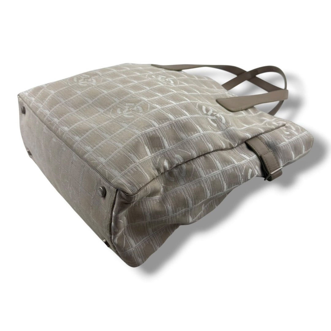 Chanel Nude/White Travel Line Canvas Tote Handbag - Lux Central