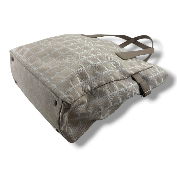 Chanel Nude/White Travel Line Canvas Tote Handbag - Lux Central