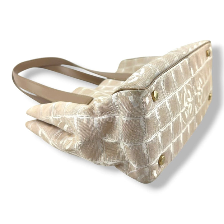 Chanel Nude/White Travel Line Canvas Tote Handbag - Lux Central