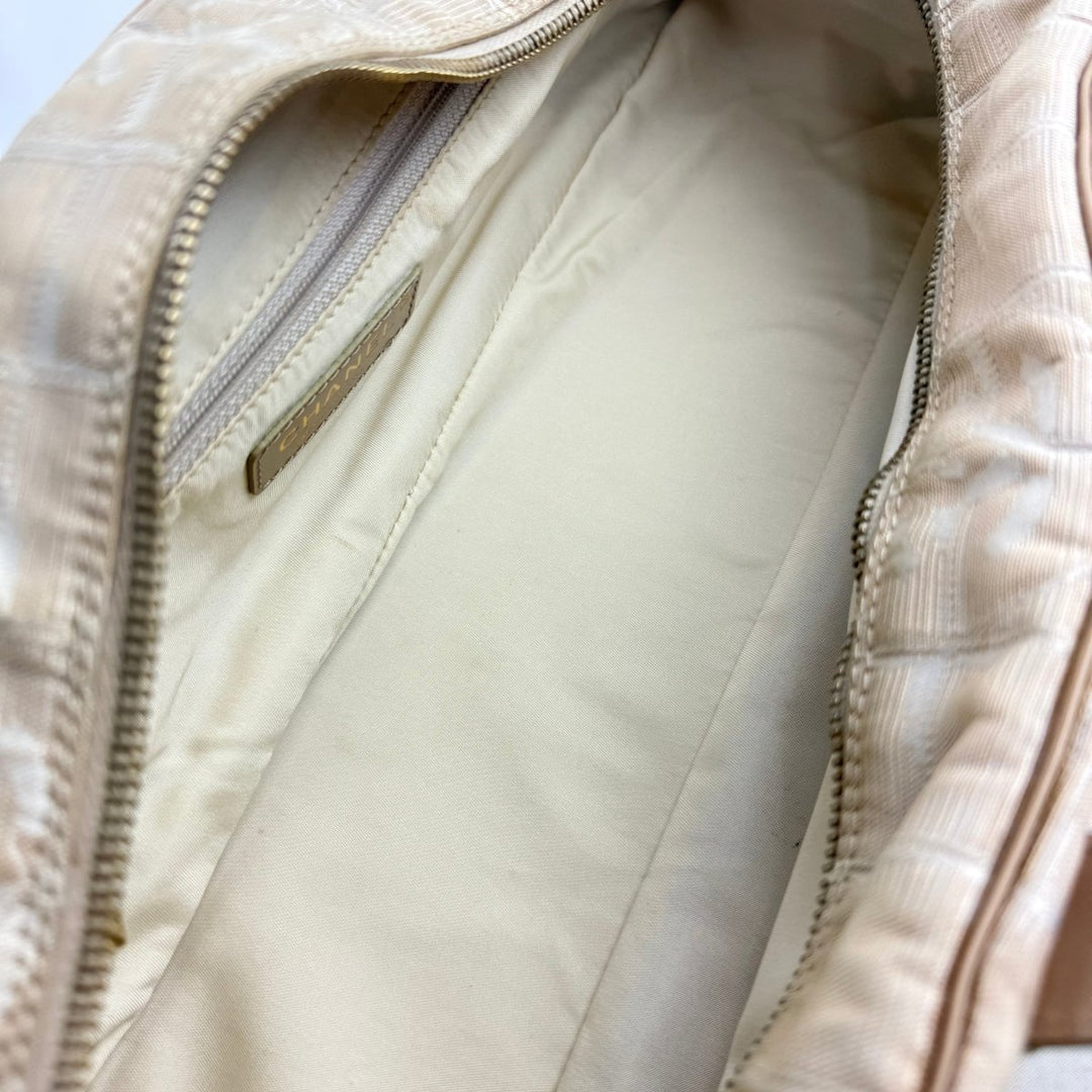Chanel Nude/White Travel Line Canvas Tote Handbag - Lux Central