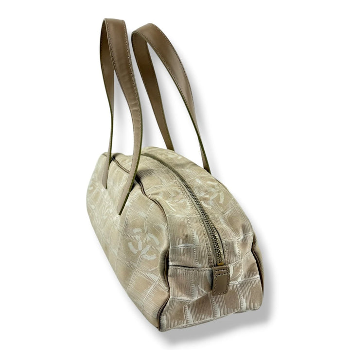 Chanel Nude/White Travel Line Canvas Tote Handbag - Lux Central