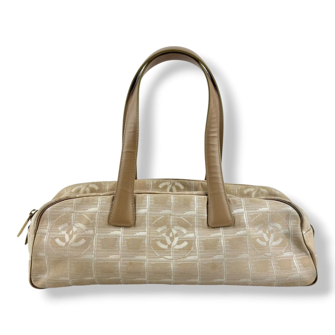 Chanel Nude/White Travel Line Canvas Tote Handbag - Lux Central