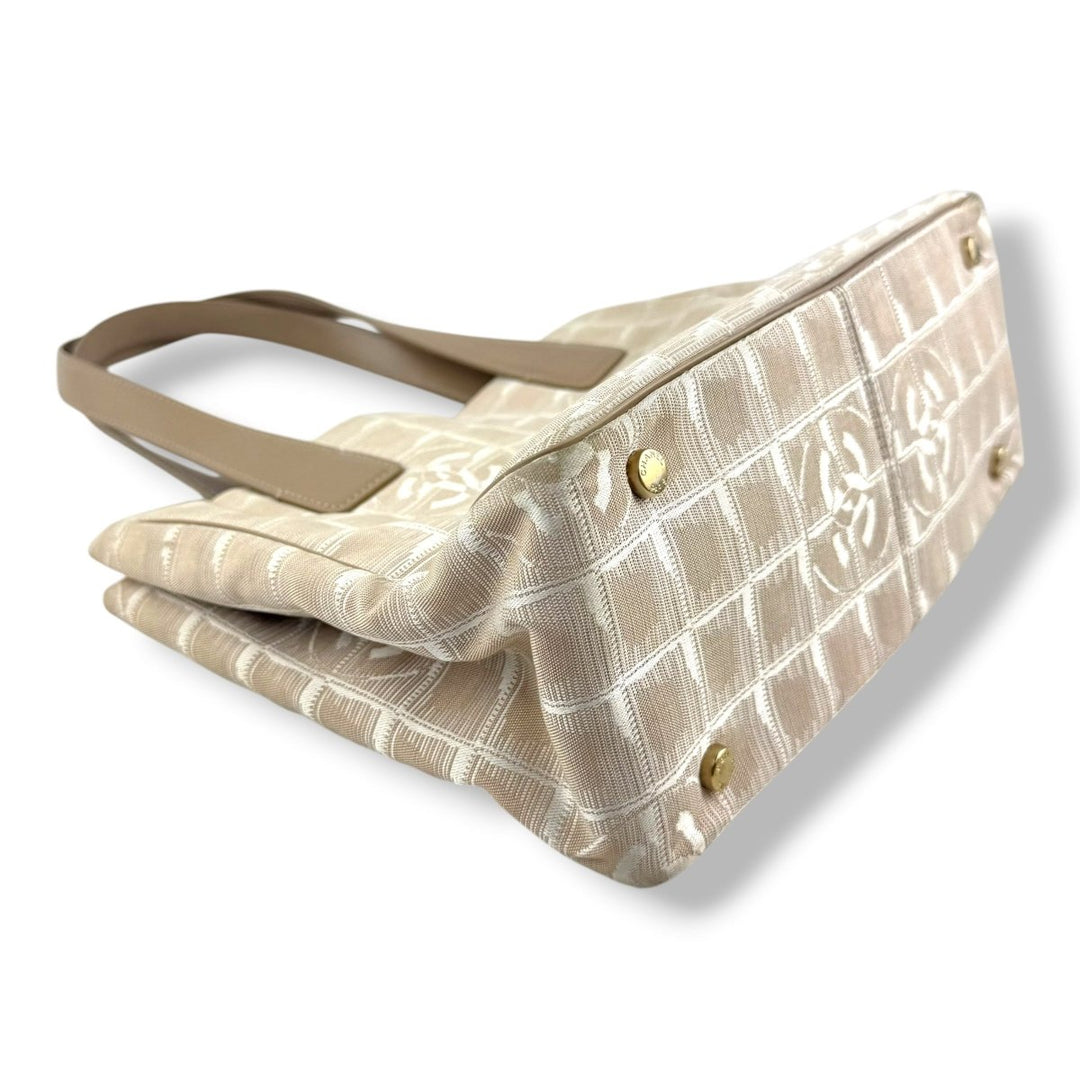 Chanel Nude/White Travel Line Canvas Tote Handbag - Lux Central