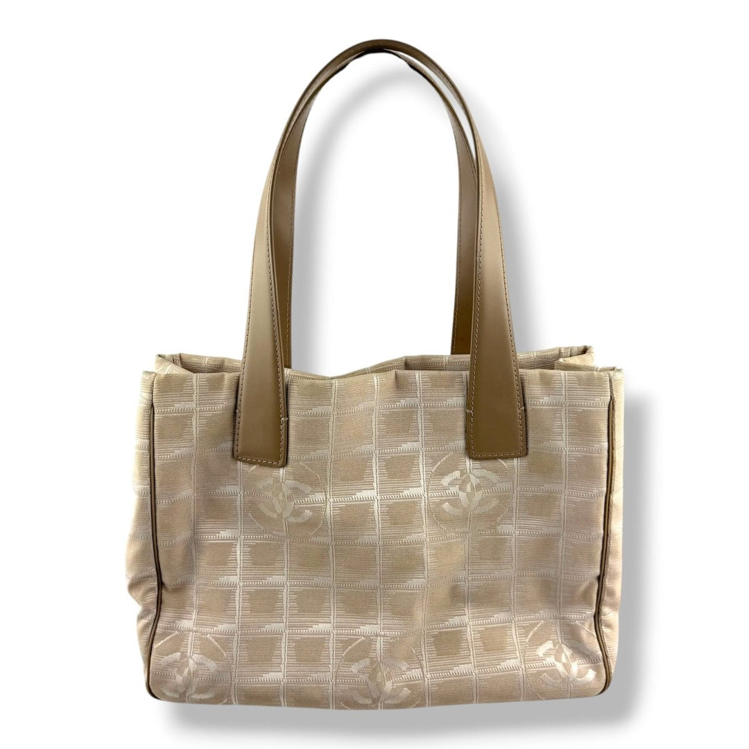 Chanel Nude/White Travel Line Canvas Tote Handbag - Lux Central