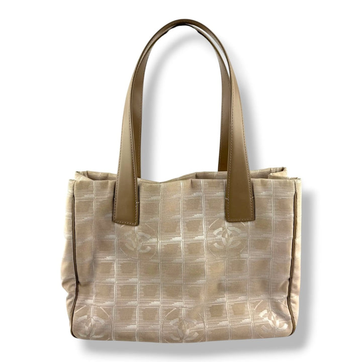 Chanel Nude/White Travel Line Canvas Tote Handbag - Lux Central