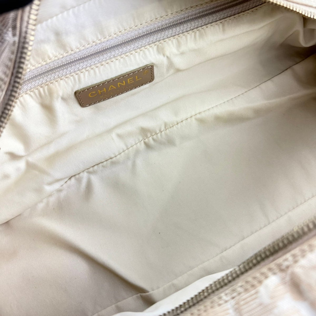 Chanel Nude/White Travel Line Canvas Tote Handbag - Lux Central
