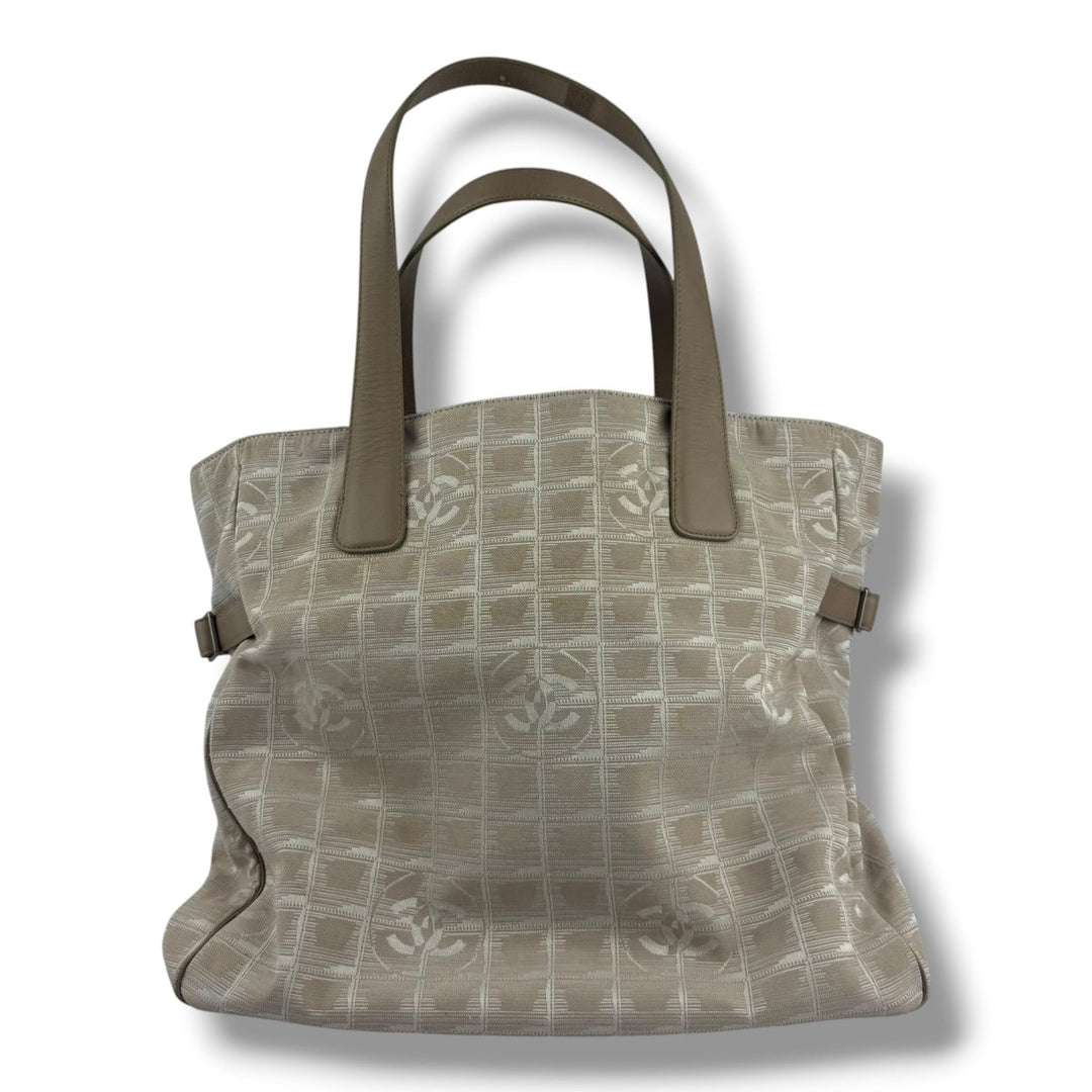 Chanel Nude/White Travel Line Canvas Tote Handbag - Lux Central