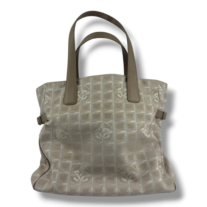 Chanel Nude/White Travel Line Canvas Tote Handbag - Lux Central