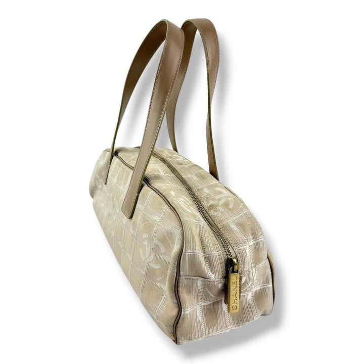 Chanel Nude/White Travel Line Canvas Tote Handbag - Lux Central