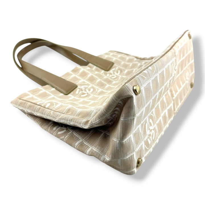 Chanel Nude/White Travel Line Canvas Tote Handbag - Lux Central