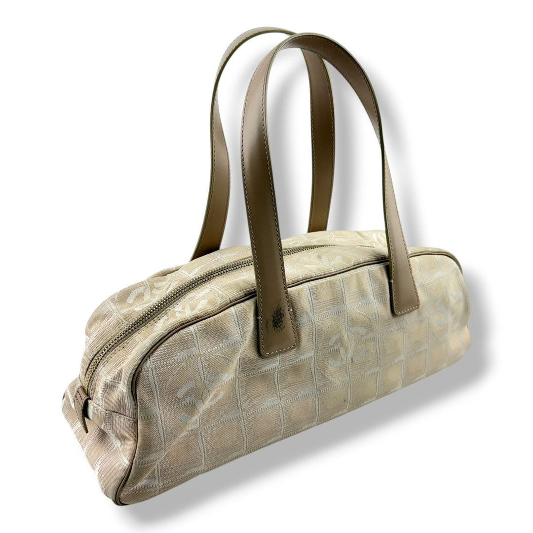 Chanel Nude/White Travel Line Canvas Tote Handbag - Lux Central