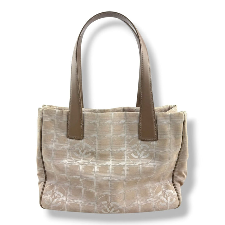 Chanel Nude/White Travel Line Canvas Tote Handbag - Lux Central