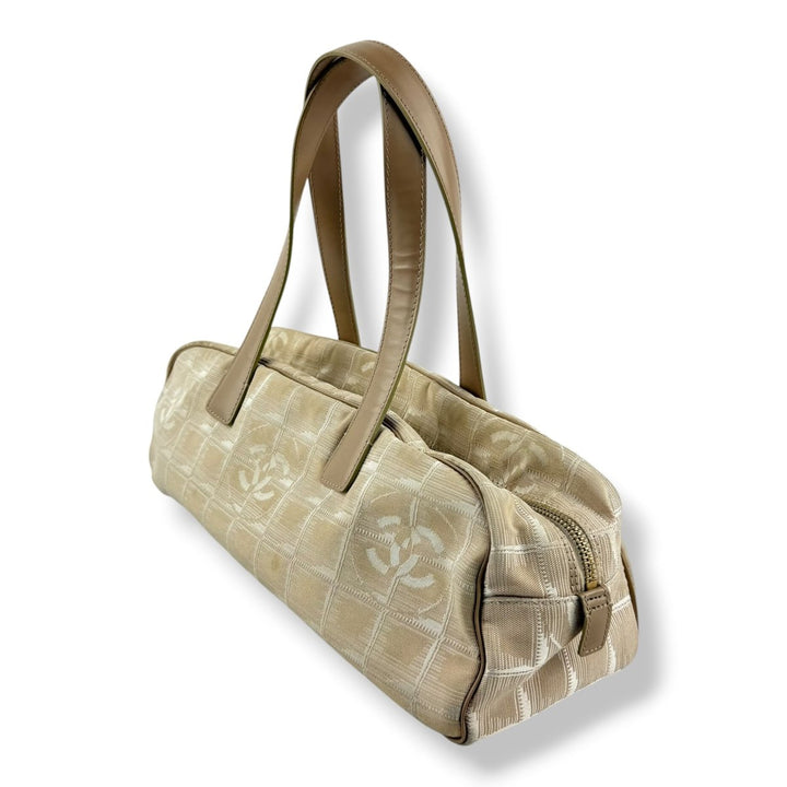 Chanel Nude/White Travel Line Canvas Tote Handbag - Lux Central