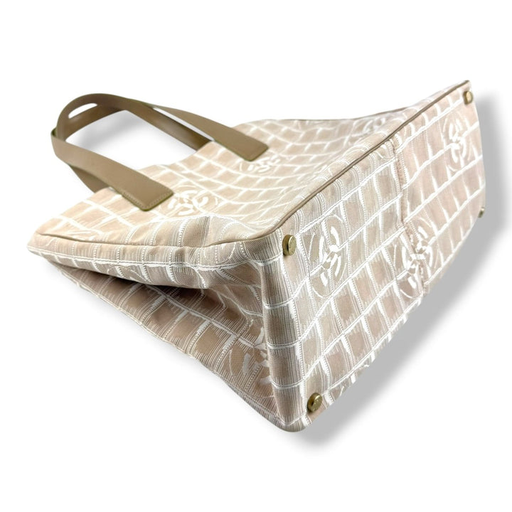 Chanel Nude/White Travel Line Canvas Tote Handbag - Lux Central