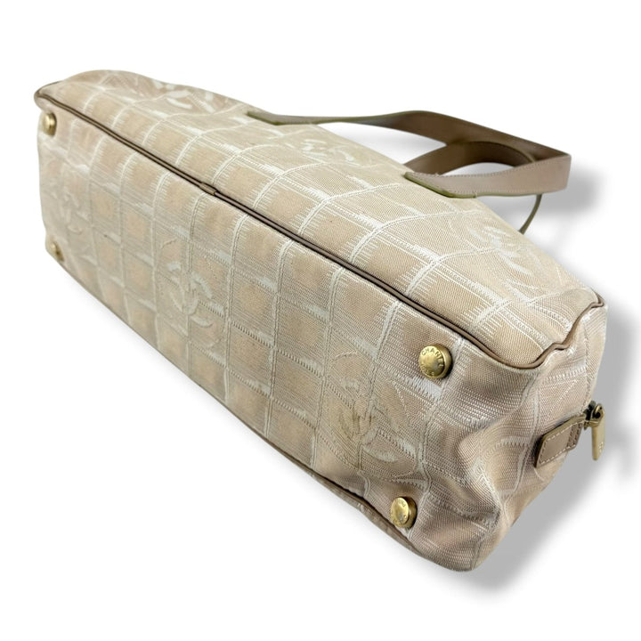 Chanel Nude/White Travel Line Canvas Tote Handbag - Lux Central