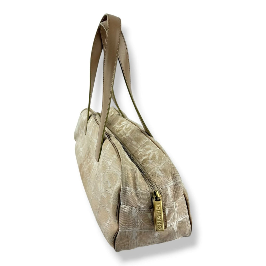 Chanel Nude/White Travel Line Canvas Tote Handbag - Lux Central