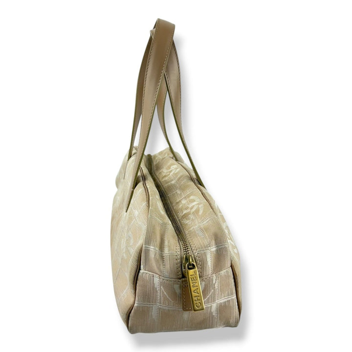 Chanel Nude/White Travel Line Canvas Tote Handbag - Lux Central