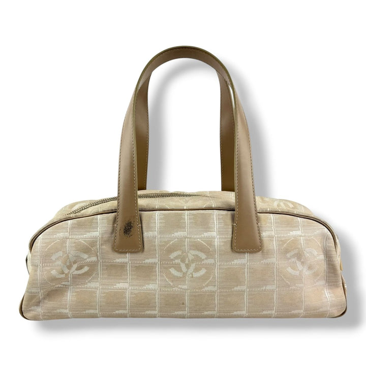 Chanel Nude/White Travel Line Canvas Tote Handbag - Lux Central