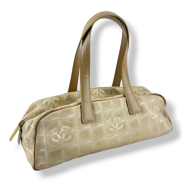 Chanel Nude/White Travel Line Canvas Tote Handbag - Lux Central