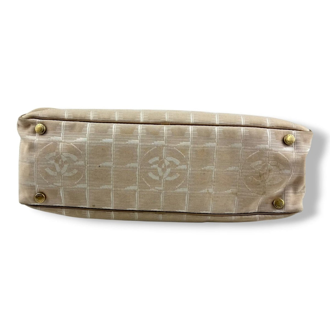 Chanel Nude/White Travel Line Canvas Tote Handbag - Lux Central