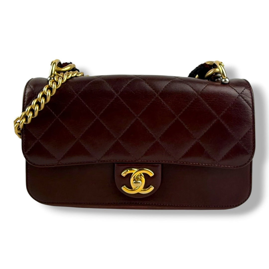 Chanel Paris Cosmopolite Small Straight Lined Burgundy Flap Bag - Lux Central