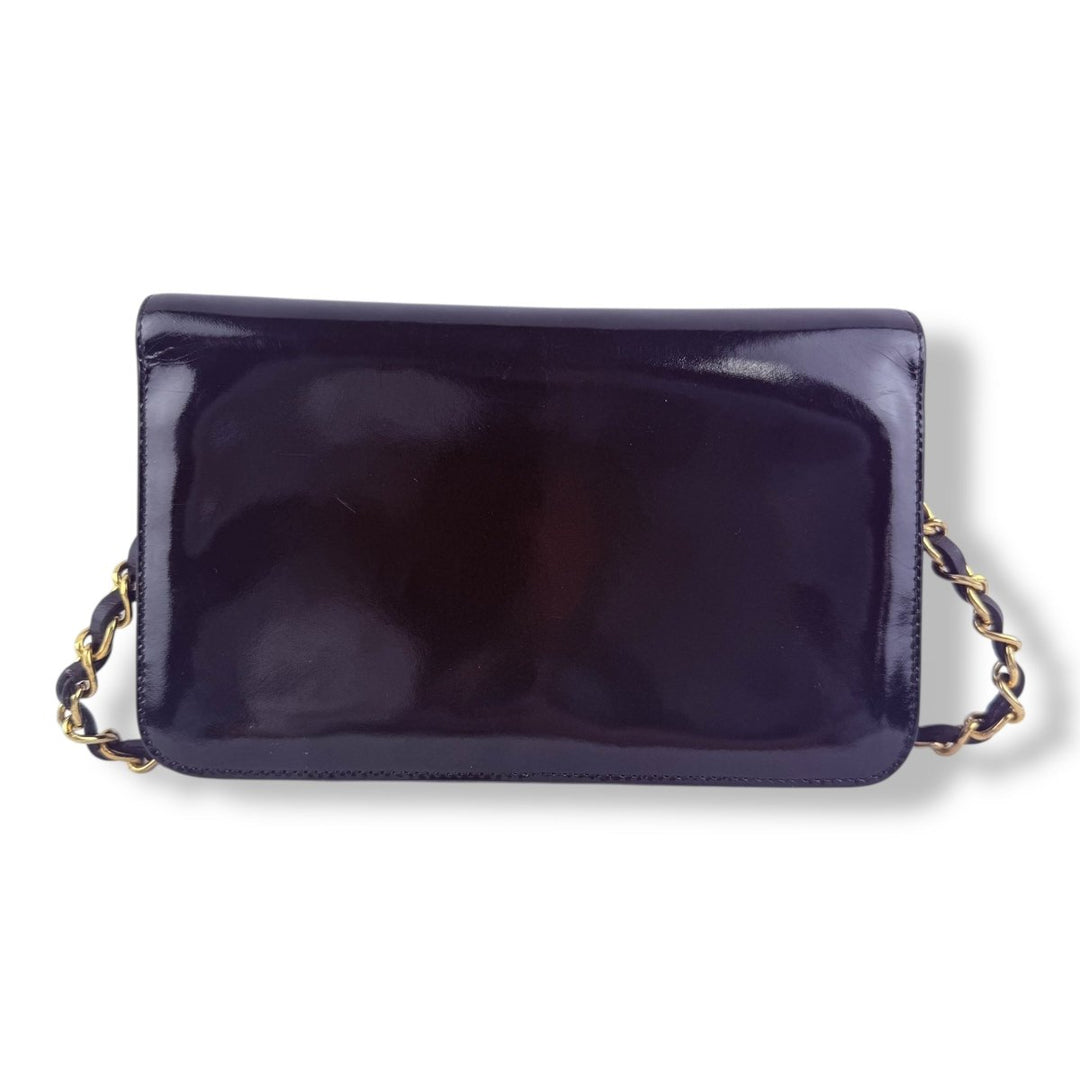 Chanel Patent Leather Black Push Wallet Chain Wallet Handbag - Lux Central